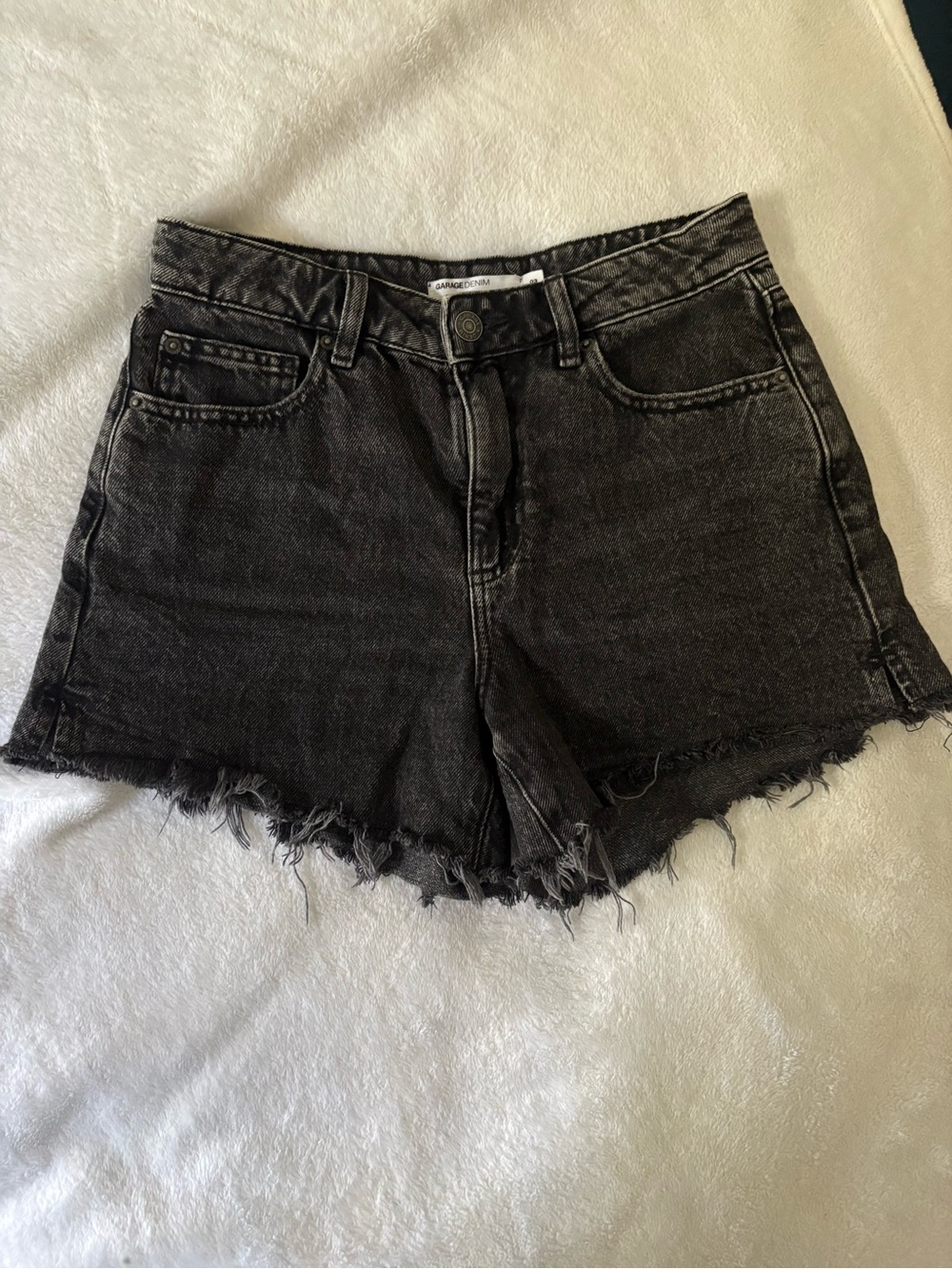 High-Rise Washed Black Denim Cutoff Shorts